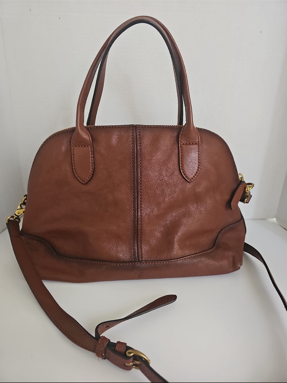 Frye Ring Dome Genuine Leather Satchel W/ Adjustable Crossbody Strap - Picture 2 of 9